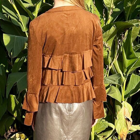 INC International Concepts Brown Ruffled Jacket Zip Front - Women's Petite Small - Picture 6 of 8